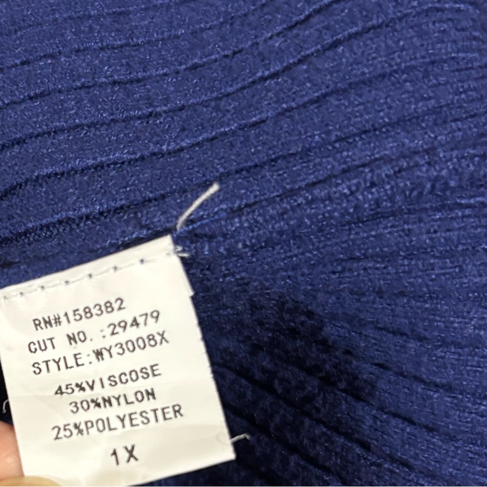 Luna‎ Plus Size Ruffled Blue Ribbed Sweater - Picture 8 of 9